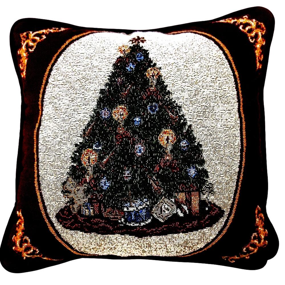 'Christmas Tree' Vintage Tapestry 12" Square Throw Pillow